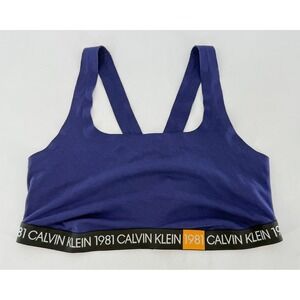 Calvin Klein 1981  Plus Size Sports Bra 3X Blue Criss Cross‎ Logo Raw Edge